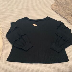Dark Green Ruffle Sleeve Top